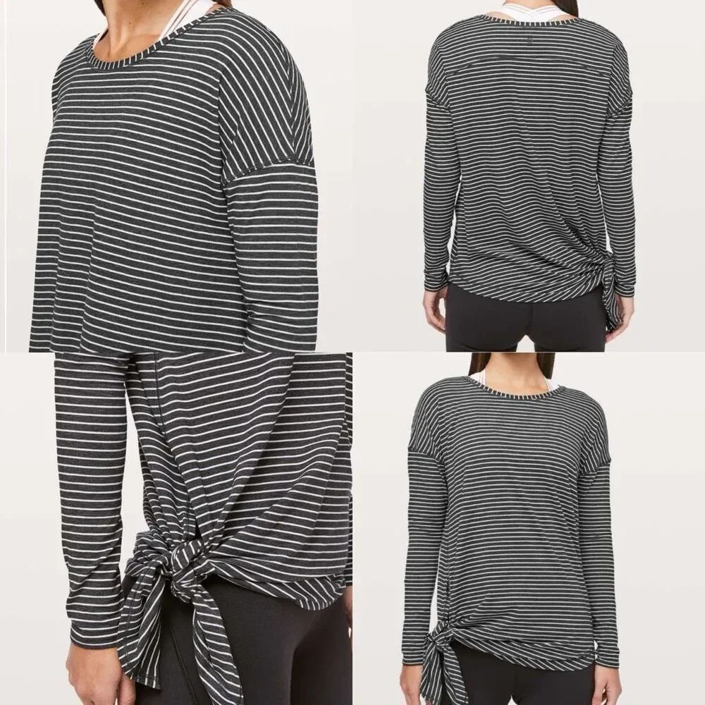 Lululemon To The Point Long Sleeve Modern Stripe gray white size 8